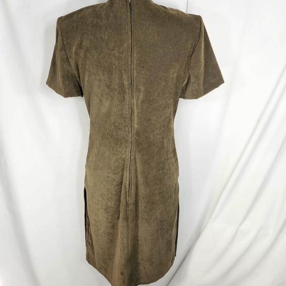 Expressions NWOT Olive Brown Microsuede Short Sleeve 2-PC Look Dress Size 6 - Picture 6 of 9
